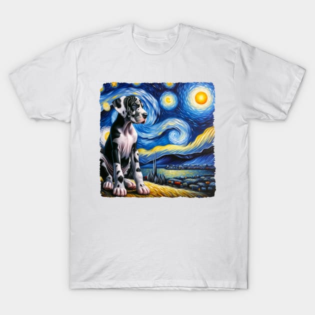 Starry Great Dane Portrait - Dog Portrait T-Shirt by starry_night